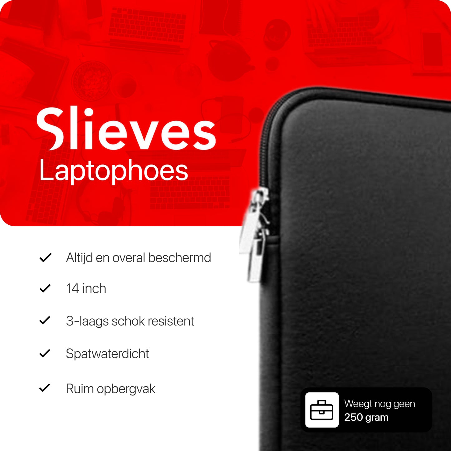 Slieves - Laptophoes - 14 inch - Laptop Sleeve - Schok Resistent - Neoprene - (Spat) Waterdicht - Zwart