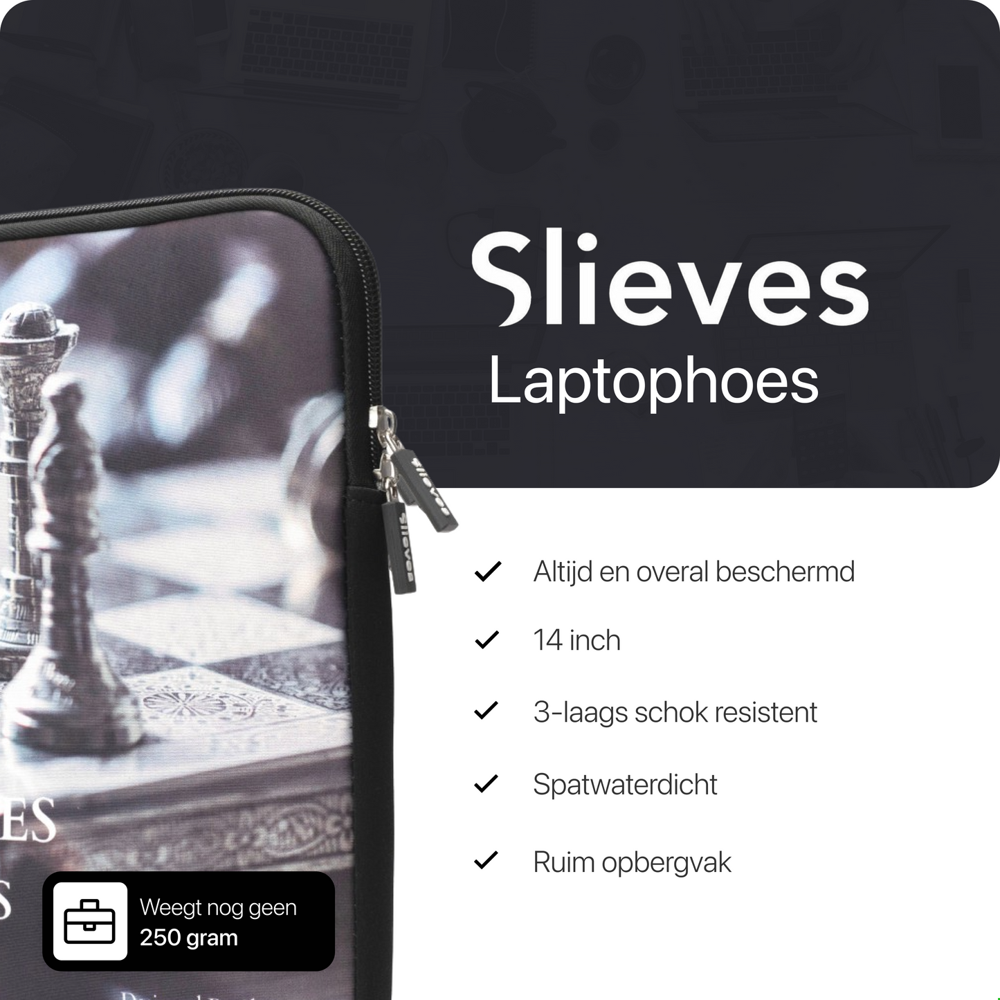 Slieves - Laptophoes Don't make excuses make improvements - 14 inch - Laptop Sleeve - Schok Resistent - Neoprene - (Spat) Waterdicht