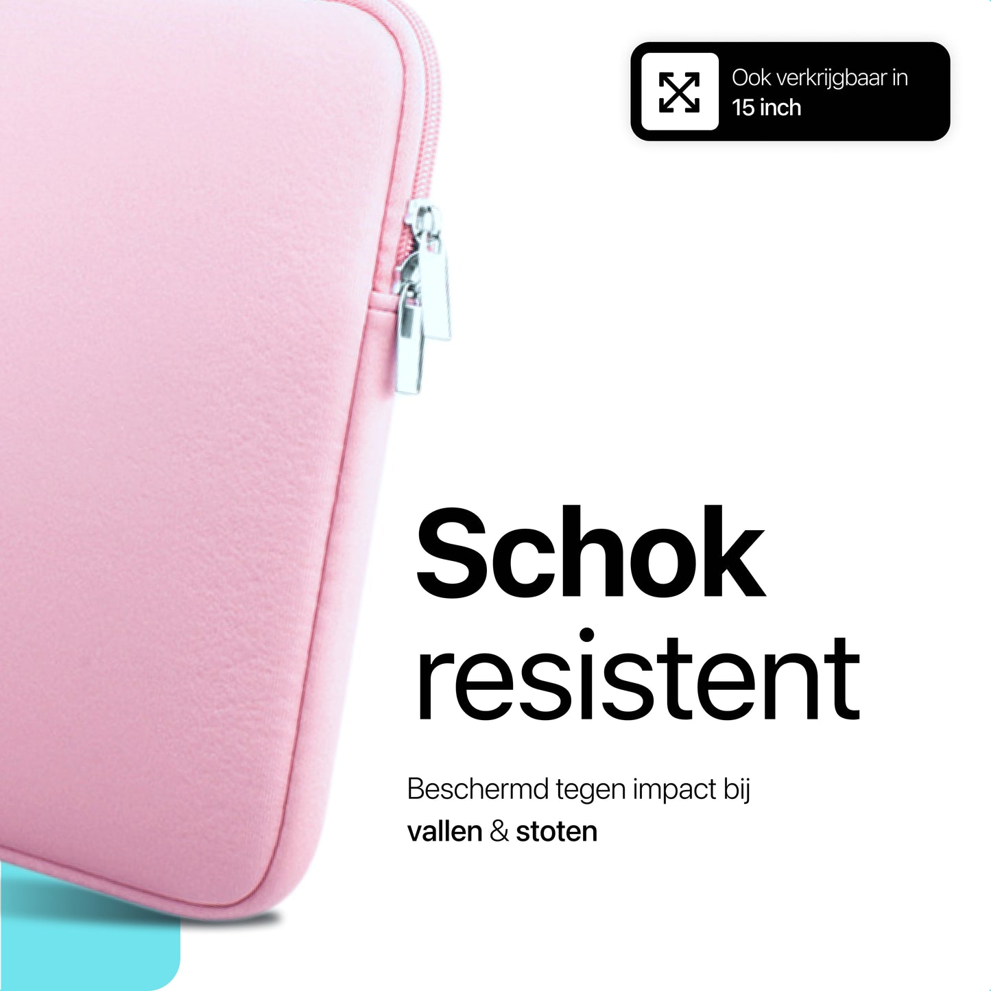 Slieves - Laptophoes - 14 inch - Laptop Sleeve - Schok Resistent - met Opbergvak - Neoprene - Roze