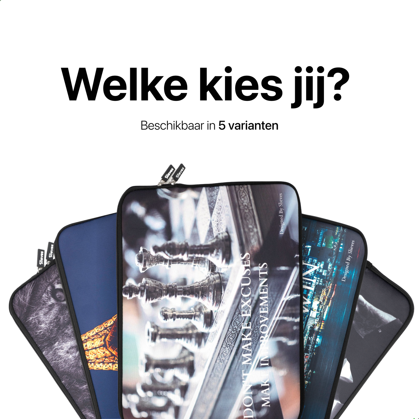 Slieves - Laptophoes Don't make excuses, Make improvements - 15,6 inch - Laptop Sleeve - Schok Resistent - Neoprene - (Spat) Waterdicht