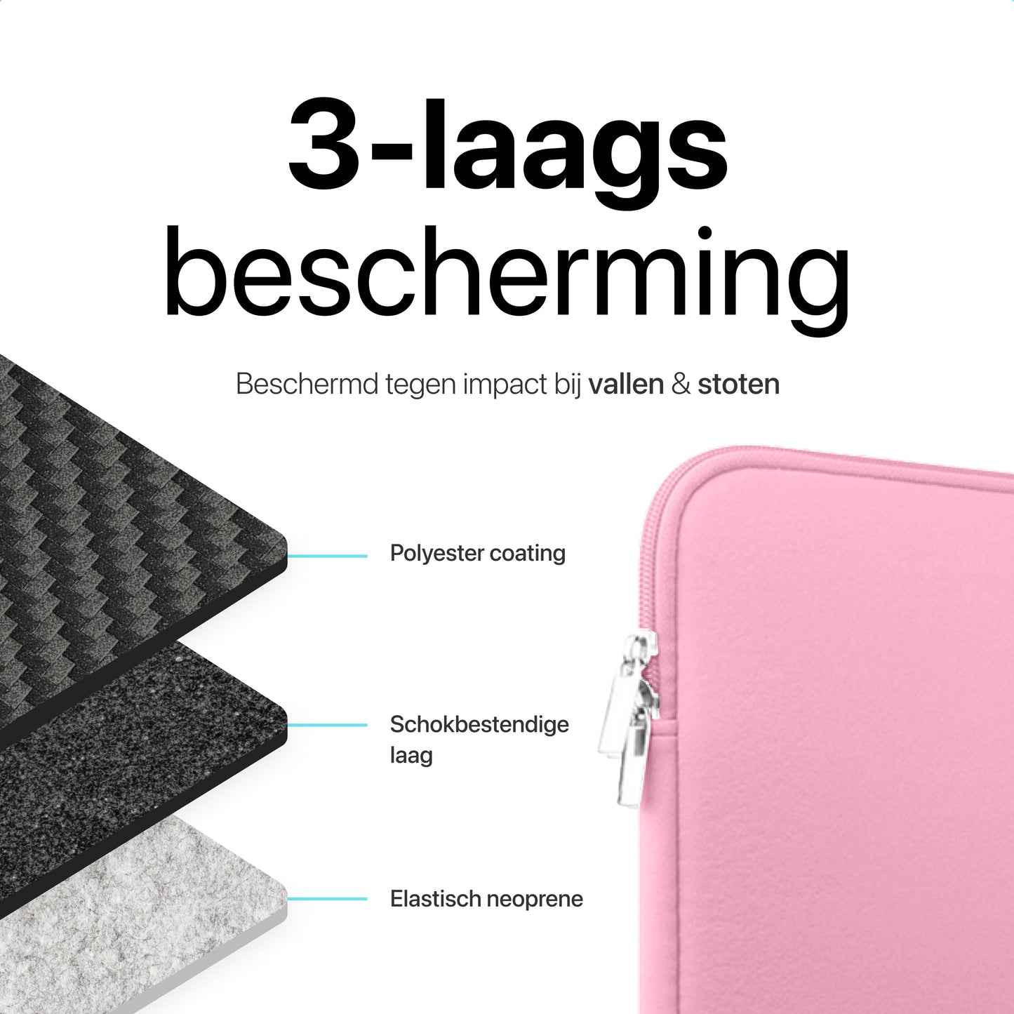 Slieves - Laptophoes - 14 inch - Laptop Sleeve - Schok Resistent - met Opbergvak - Neoprene - Roze
