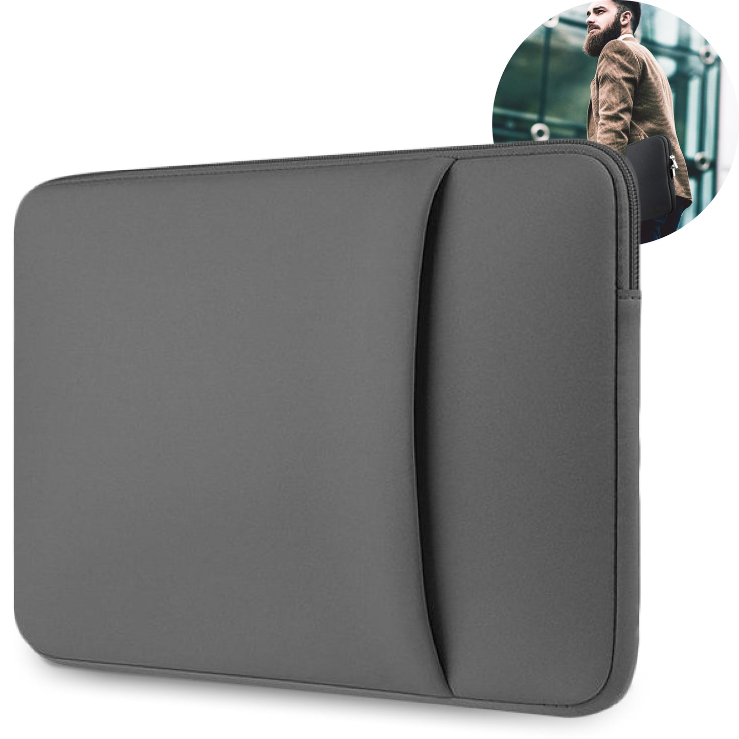 Slieves - Laptophoes - 14 inch - Laptop Sleeve - Schok Resistent - met Opbergvak - Neoprene - Grijs