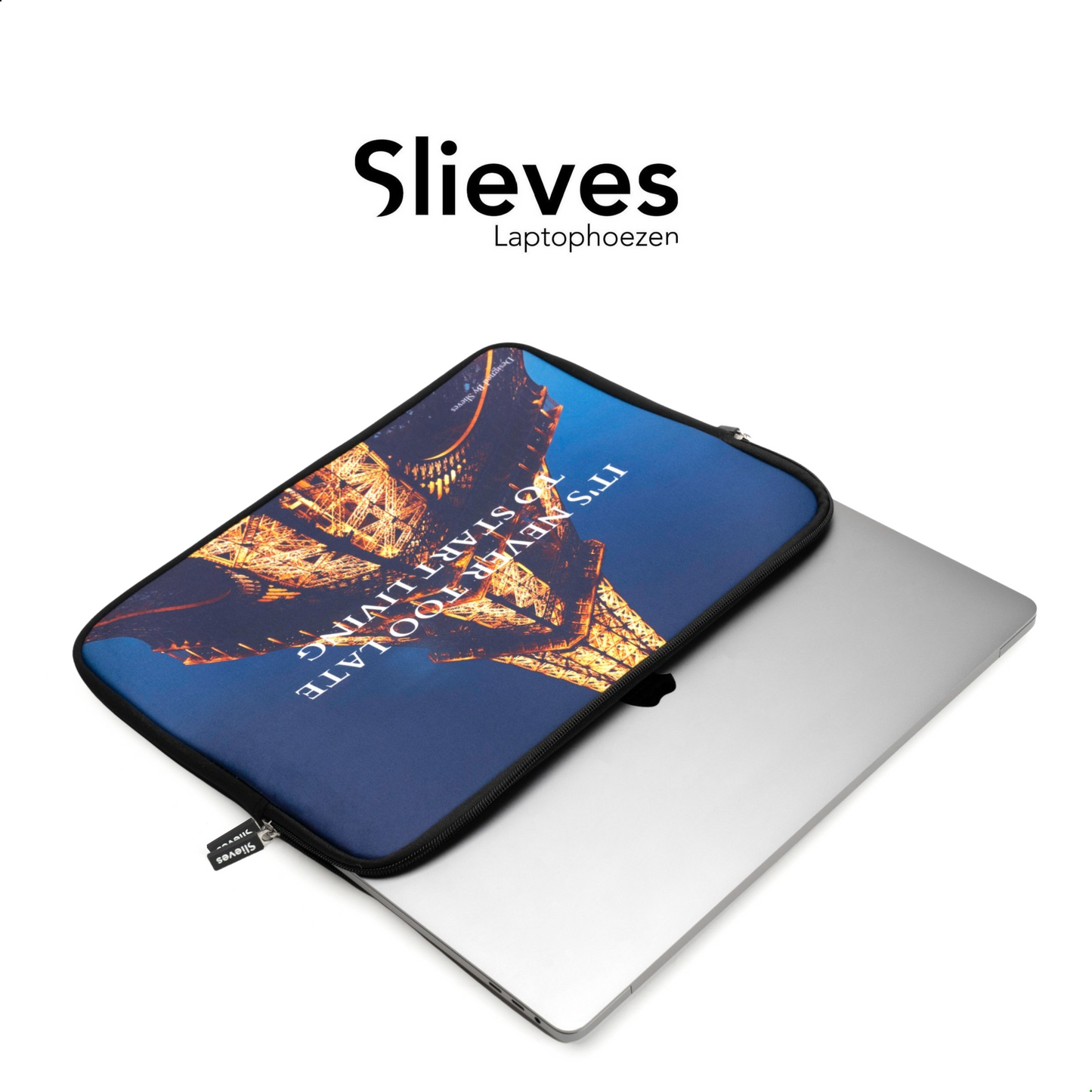 Slieves - Laptophoes It's never too late to start living - 14 inch - Laptop Sleeve - Schok Resistent - Neoprene - (Spat) Waterdicht