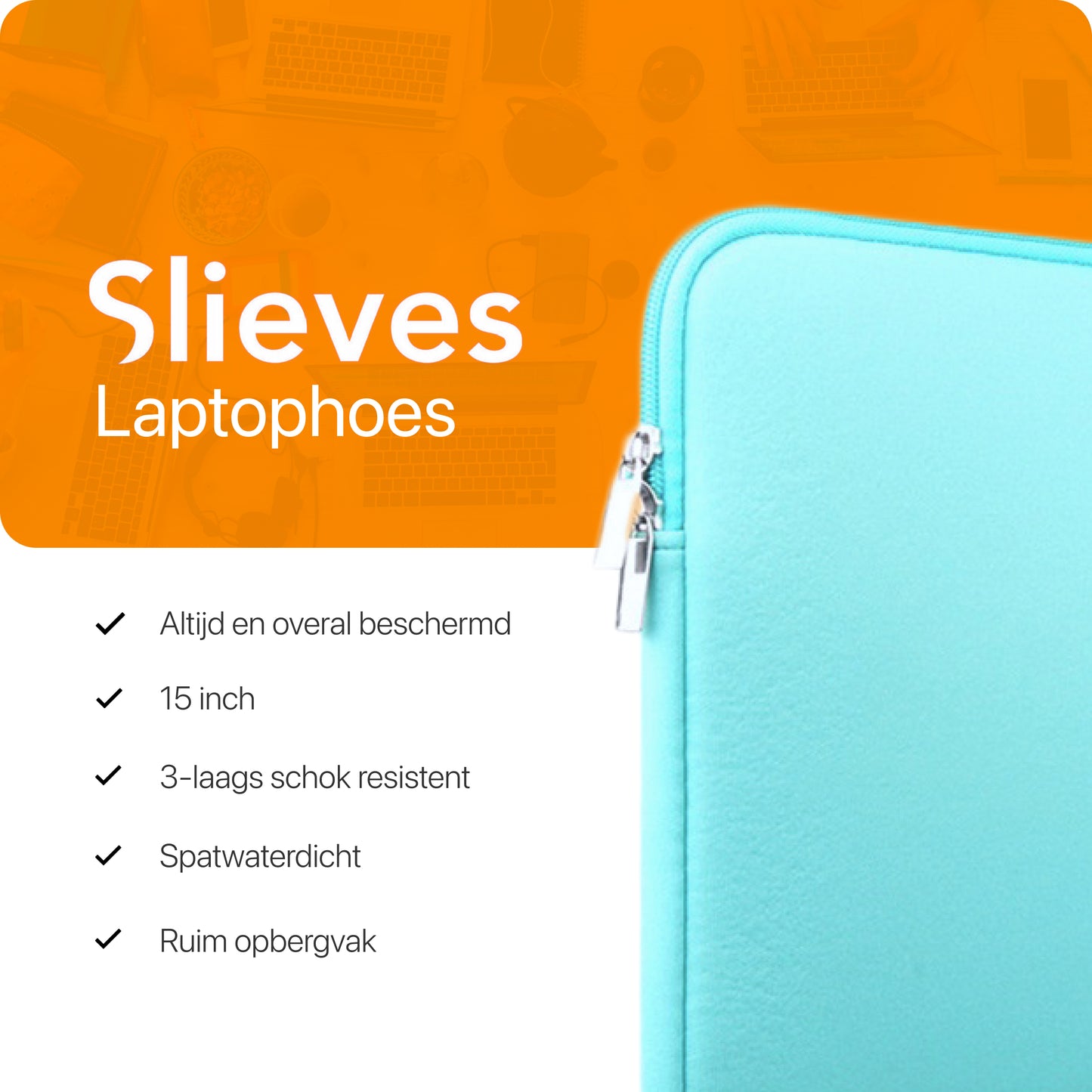 Slieves - Laptophoes - 15.6 inch - Laptop Sleeve - Schok Resistent - Neoprene - (Spat) Waterdicht - Blauw