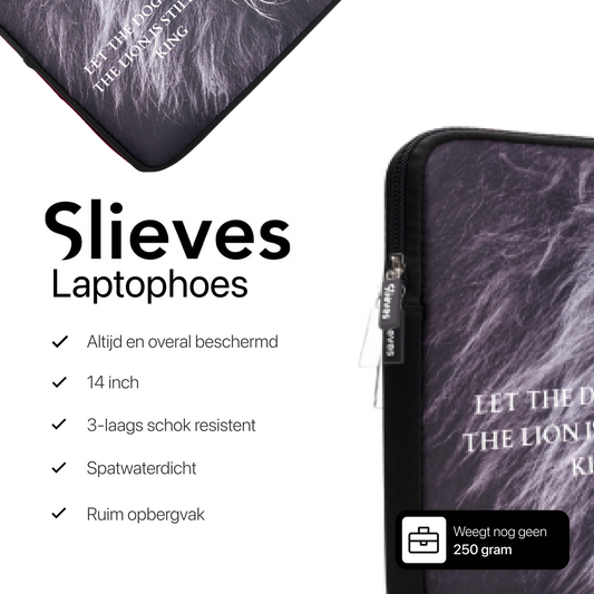 Slieves - Laptophoes Let the dogs bark, The Lion is still the king - 14 inch - Laptop Sleeve - Schok Resistent - Neoprene - (Spat) Waterdicht