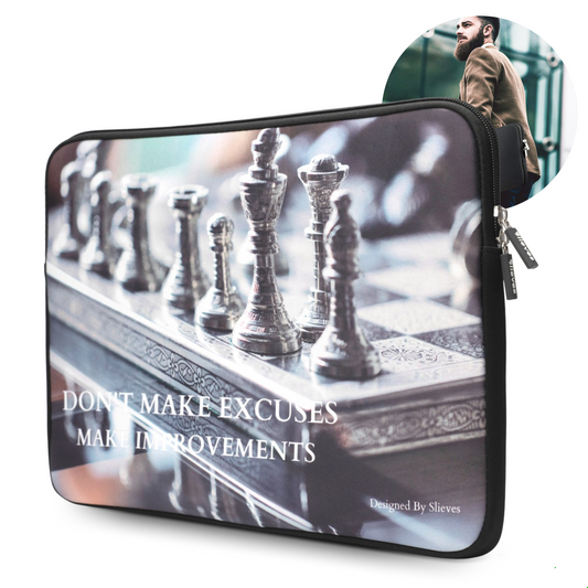 Slieves - Laptophoes Don't make excuses, Make improvements - 15,6 inch - Laptop Sleeve - Schok Resistent - Neoprene - (Spat) Waterdicht