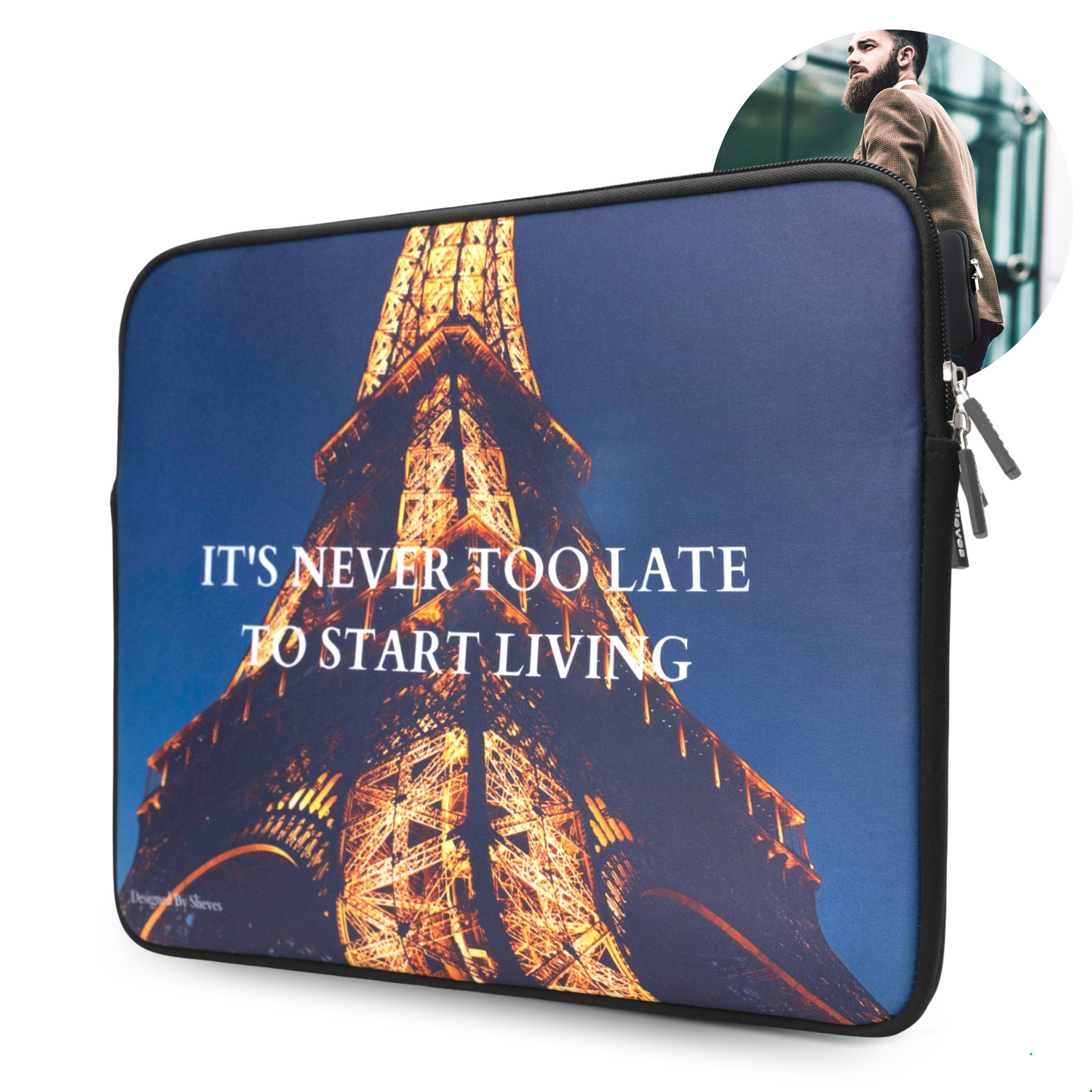 Slieves - Laptophoes It's never too late to start living - 14 inch - Laptop Sleeve - Schok Resistent - Neoprene - (Spat) Waterdicht