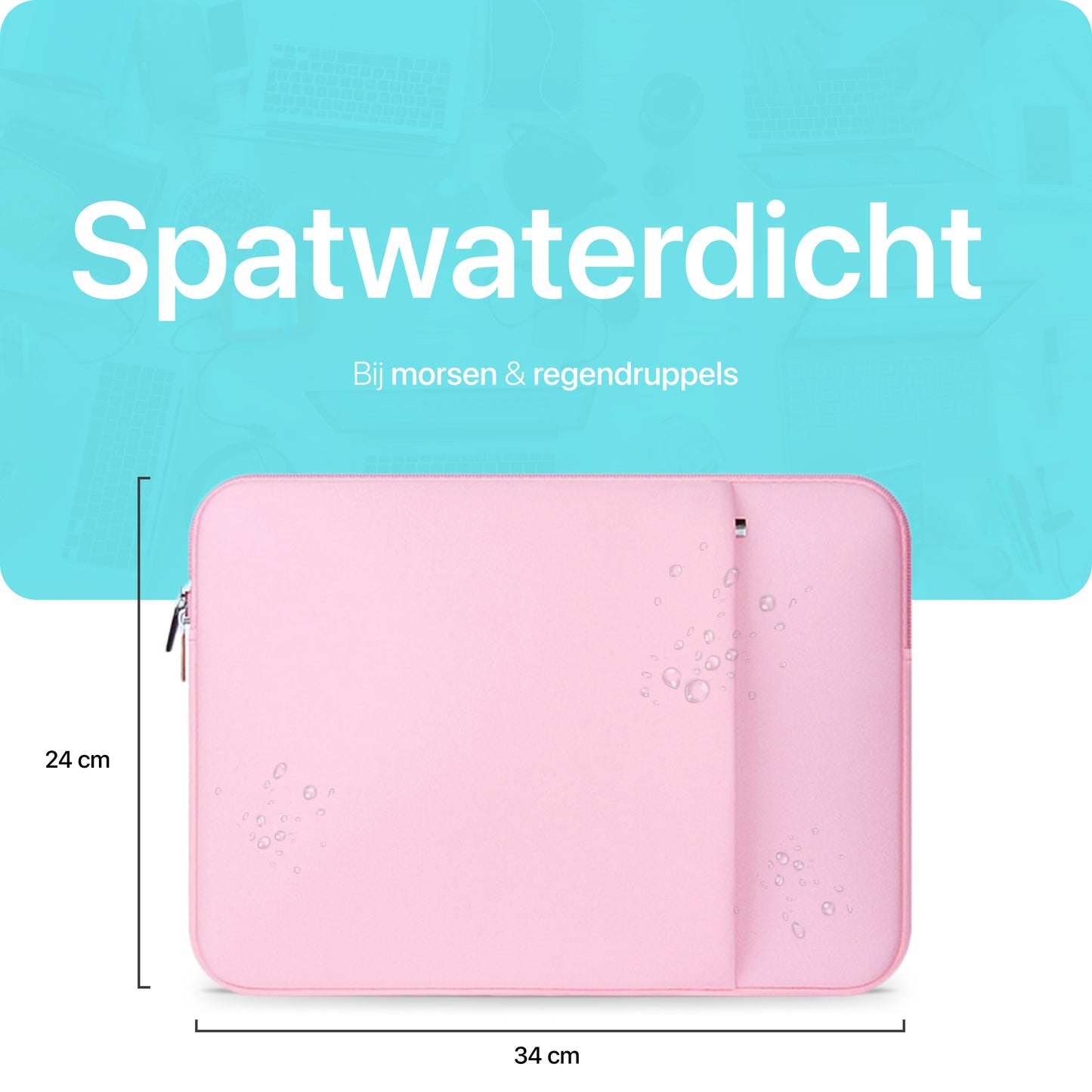 Slieves - Laptophoes - 14 inch - Laptop Sleeve - Schok Resistent - met Opbergvak - Neoprene - Roze