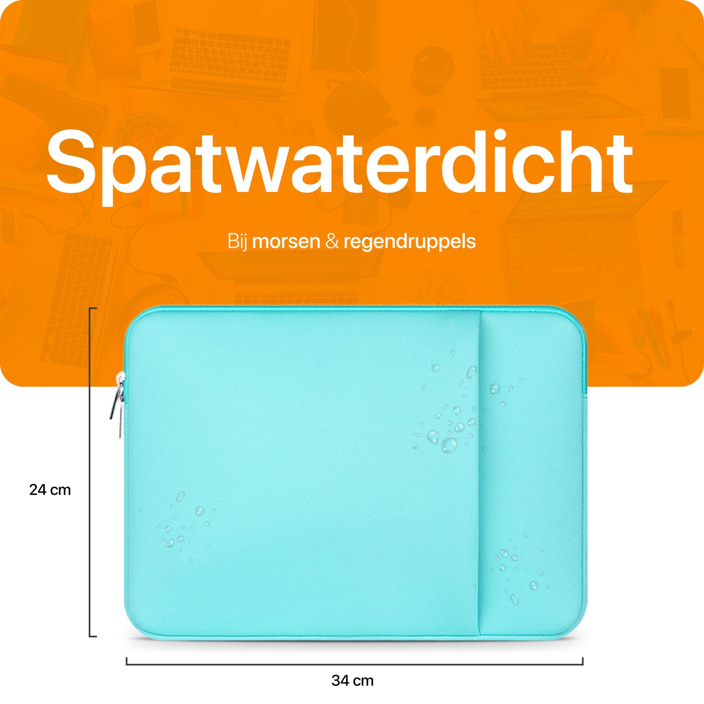 Slieves - Laptophoes - 14 inch - Laptop Sleeve - Schok Resistent - met Opbergvak - Neoprene - Blauw