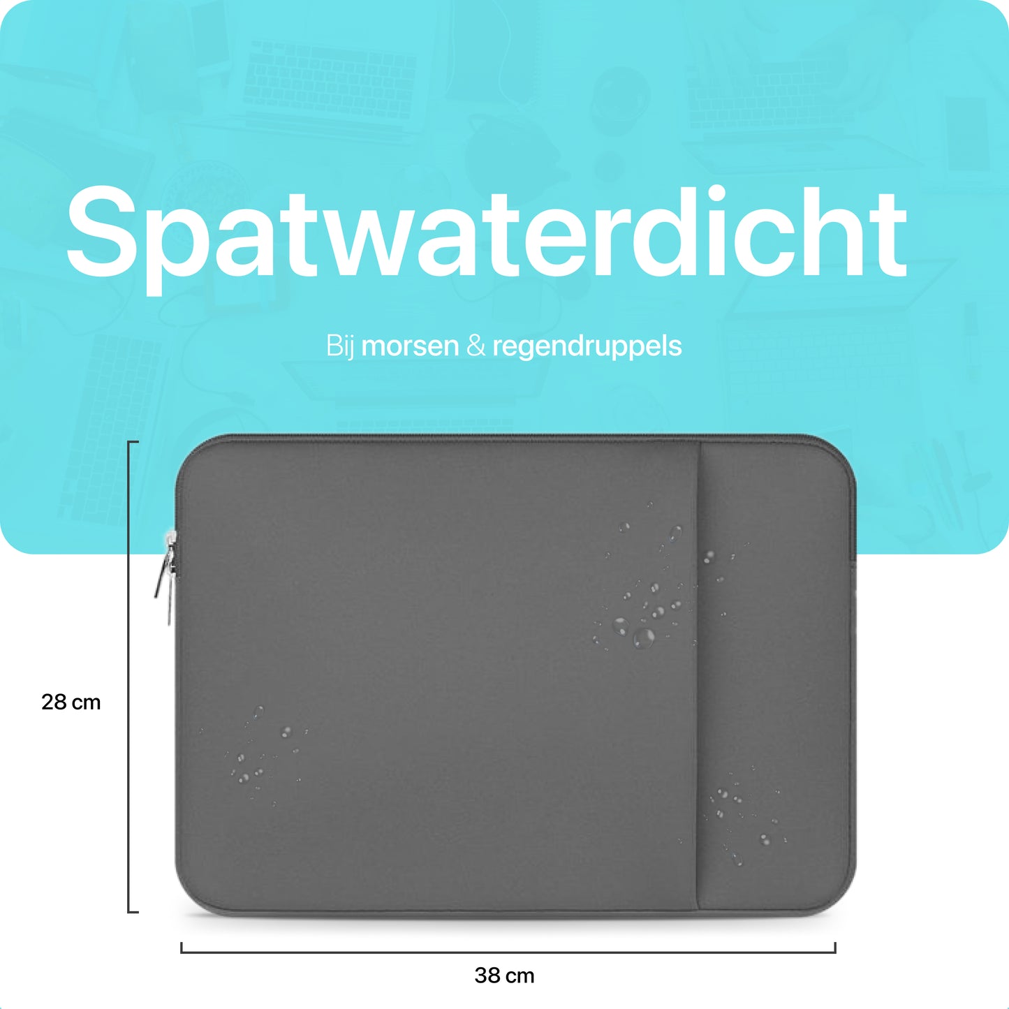 Slieves - Laptophoes - 15.6 inch - Laptop Sleeve - Schok Resistent - met Opbergvak - Neoprene - Grijs