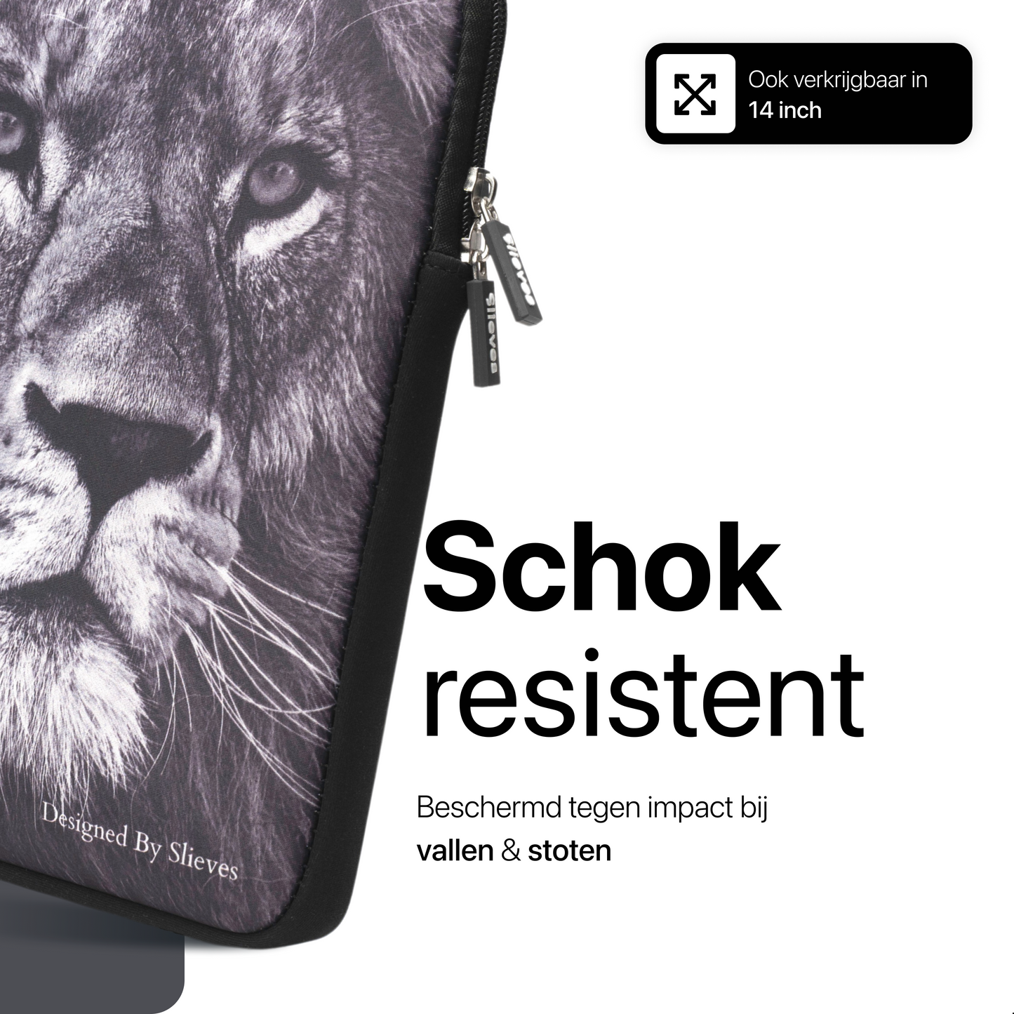 Slieves - Laptophoes Let the dogs bark, The Lion is still the king - 15,6 inch - Laptop Sleeve - Schok Resistent - Neoprene - (Spat) Waterdicht