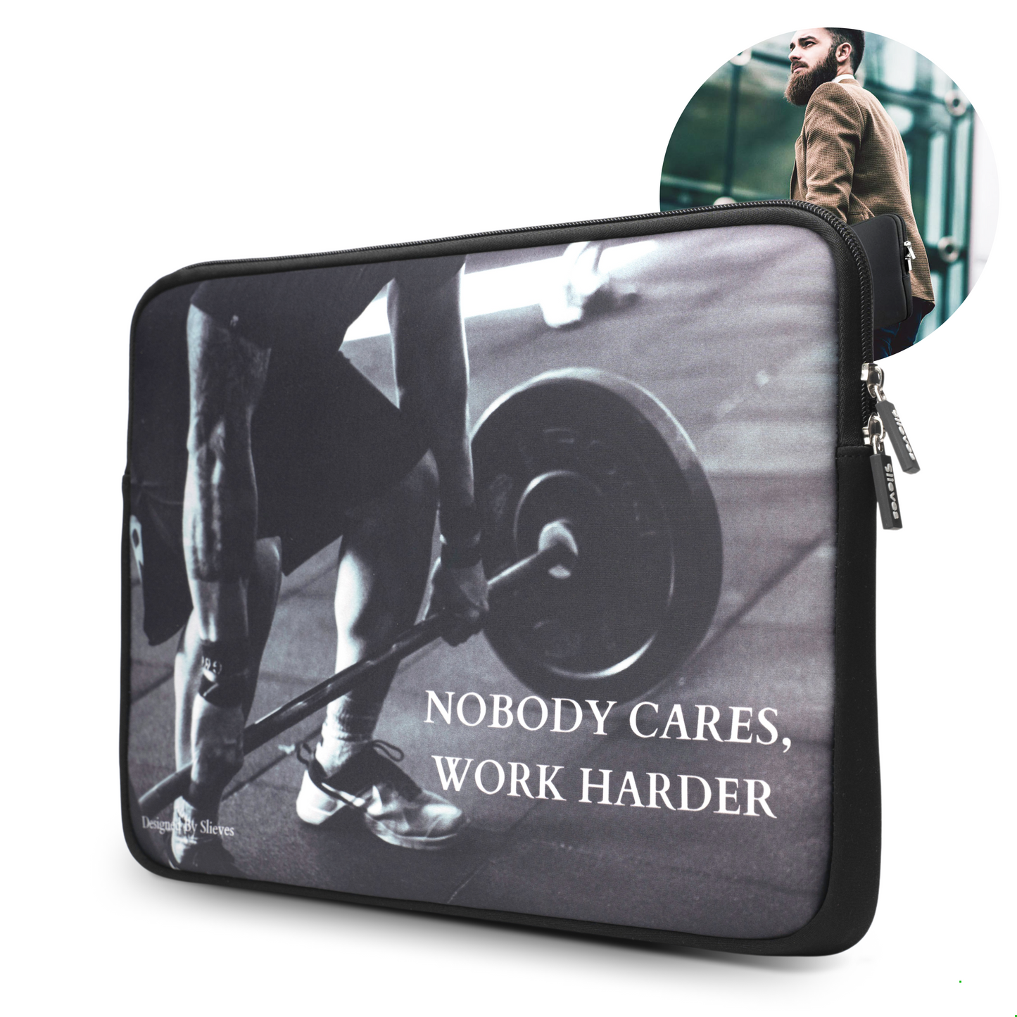 Slieves - Laptophoes Nobody cares, Work harder - 14 inch - Laptop Sleeve - Schok Resistent - Neoprene - (Spat) Waterdicht