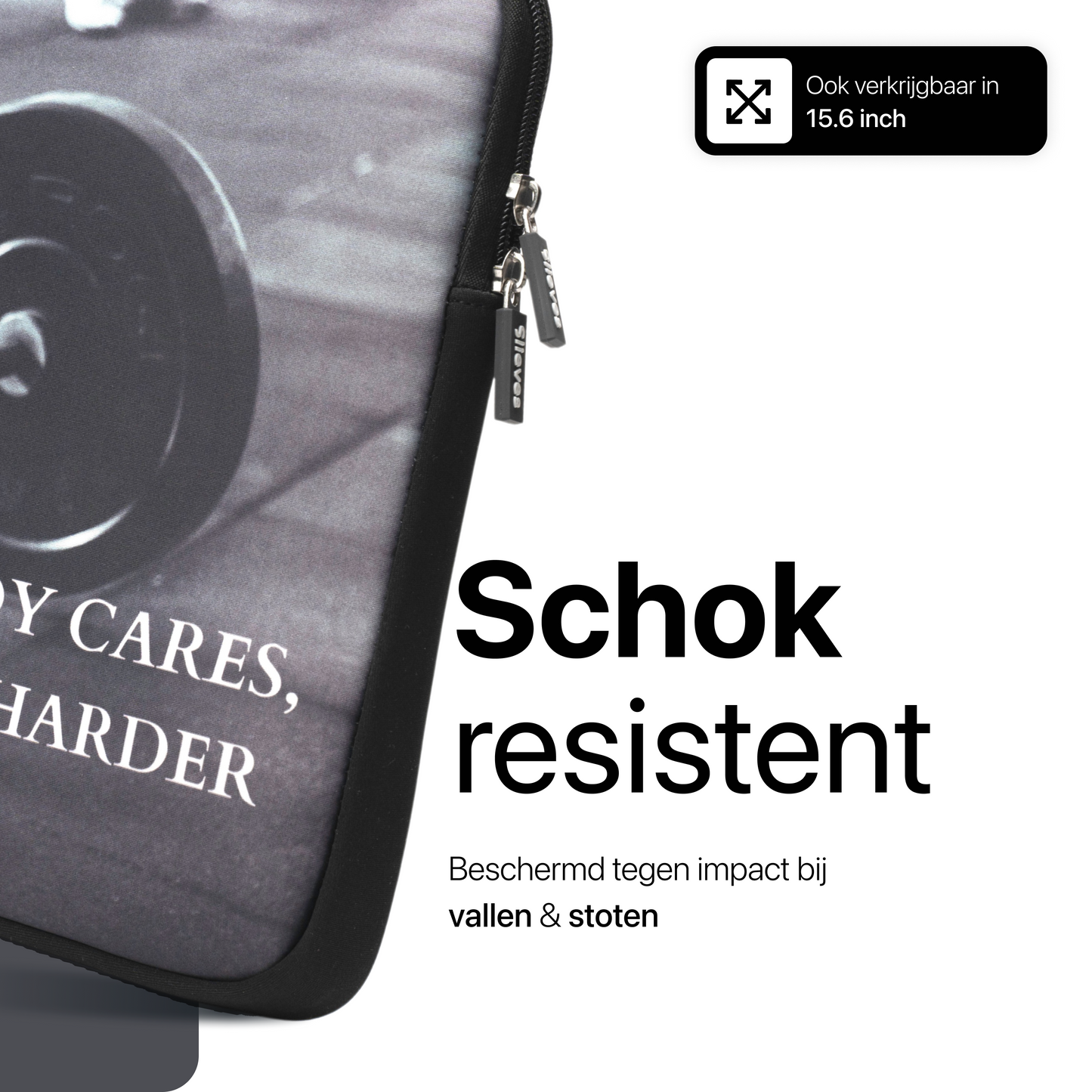 Slieves - Laptophoes Nobody cares, Work harder - 14 inch - Laptop Sleeve - Schok Resistent - Neoprene - (Spat) Waterdicht