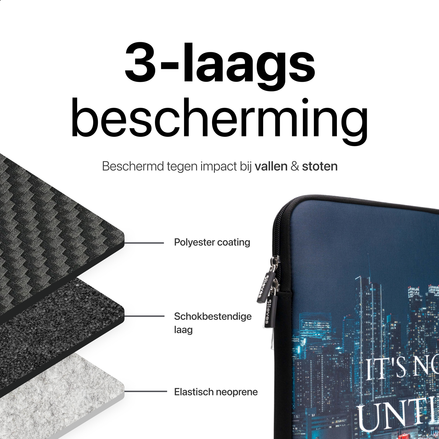 Slieves - Laptophoes  It's not over until I win - 15,6 inch - Laptop Sleeve - Schok Resistent - Neoprene - (Spat) Waterdicht