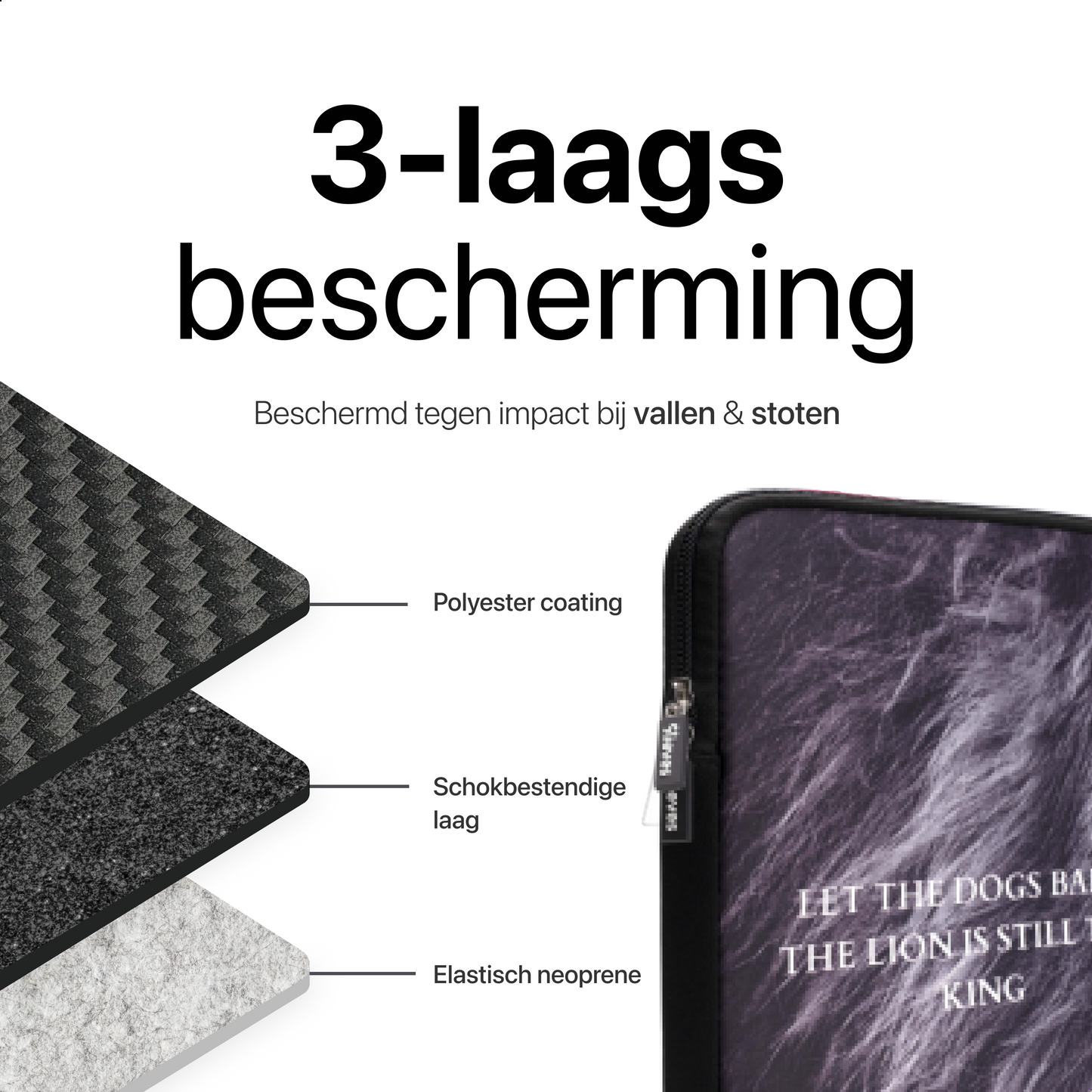 Slieves - Laptophoes Let the dogs bark, The Lion is still the king - 14 inch - Laptop Sleeve - Schok Resistent - Neoprene - (Spat) Waterdicht