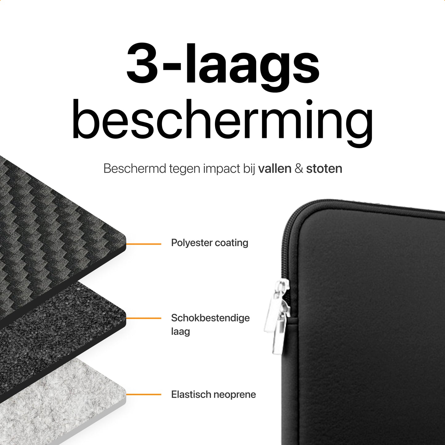 Slieves - Laptophoes - 14 inch - Laptop Sleeve - Schok Resistent - met Opbergvak - Neoprene - Zwart
