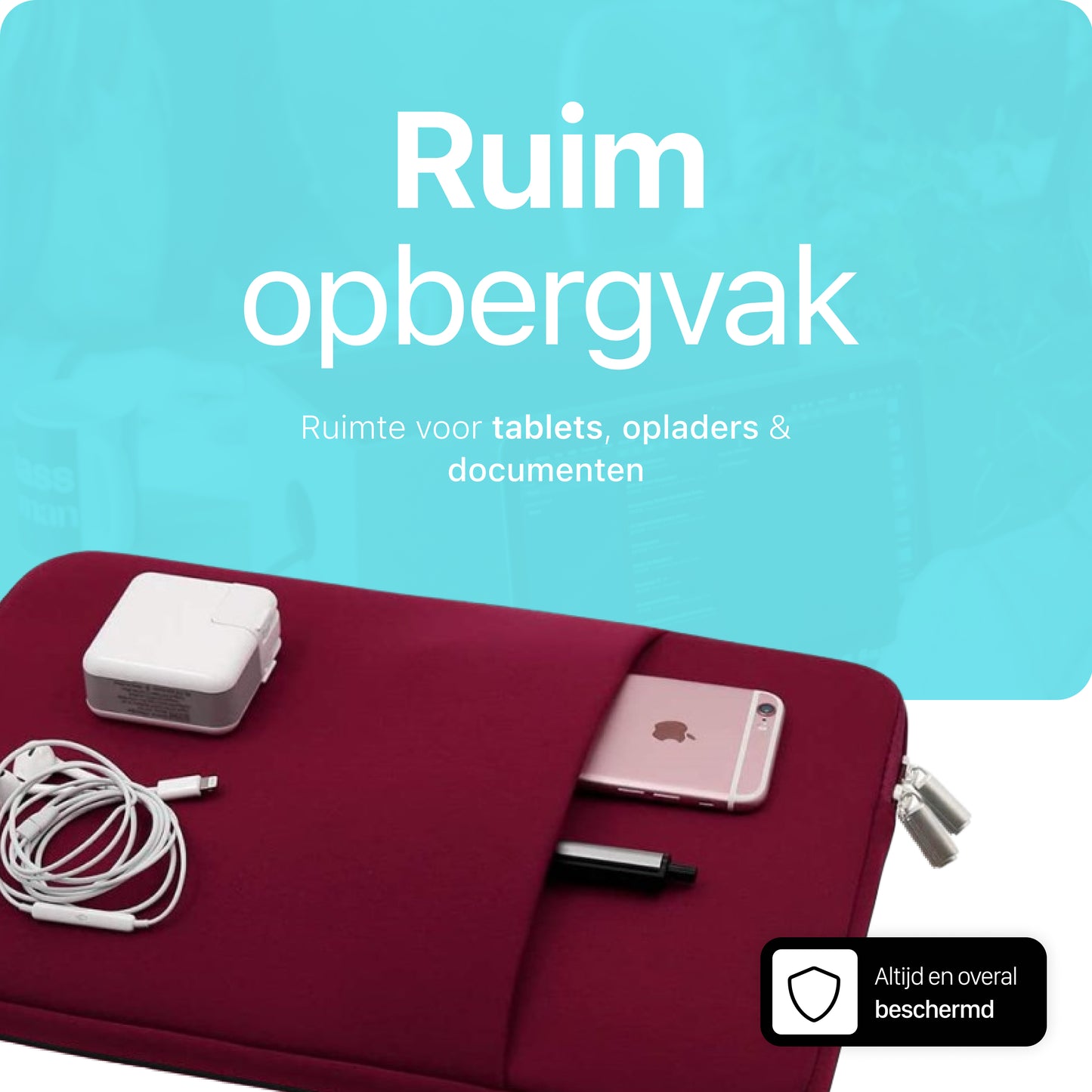 Slieves - Laptophoes - 14 inch - Laptop Sleeve - Schok Resistent - met Opbergvak - Neoprene - Bordeaux