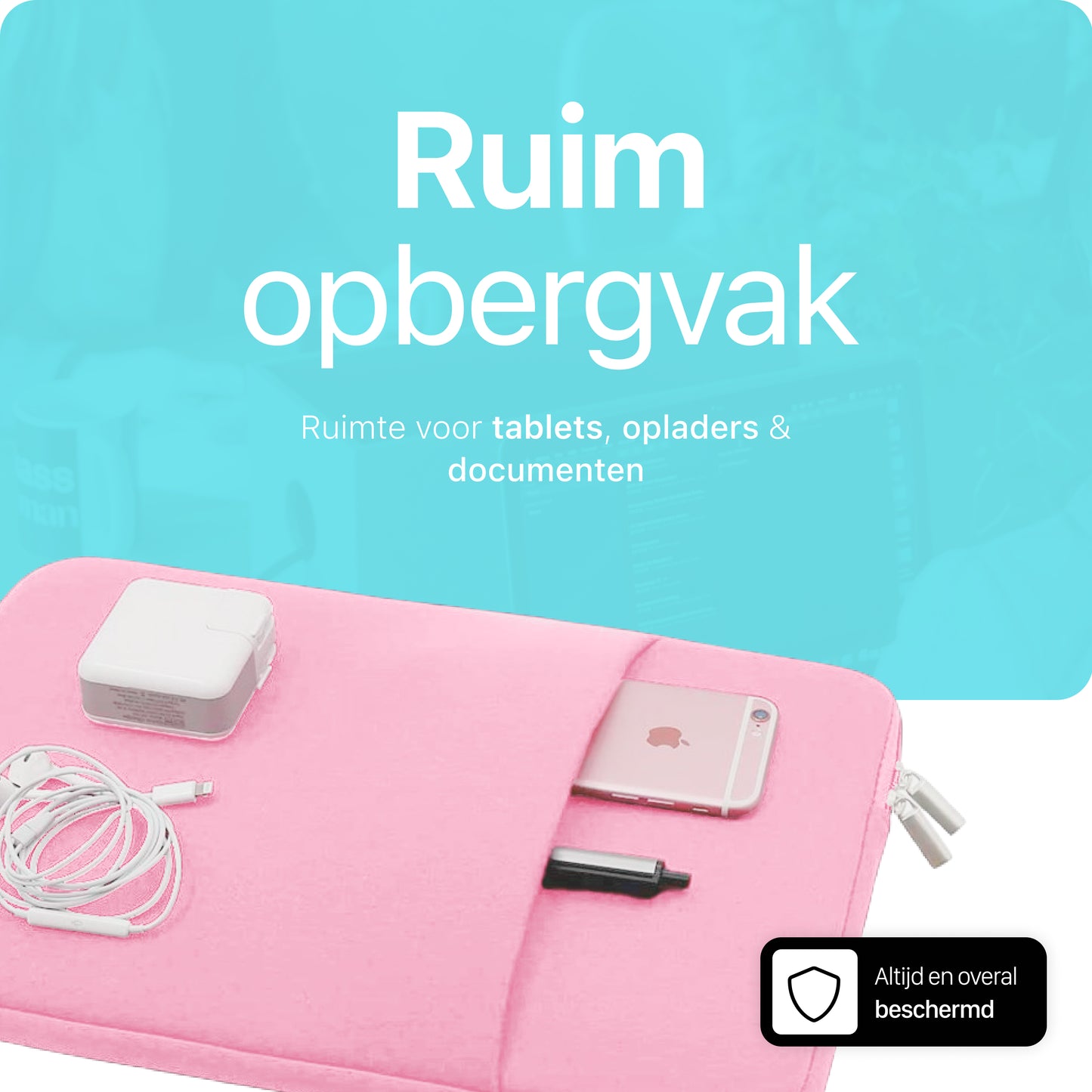 Slieves - Laptophoes - 14 inch - Laptop Sleeve - Schok Resistent - met Opbergvak - Neoprene - Roze
