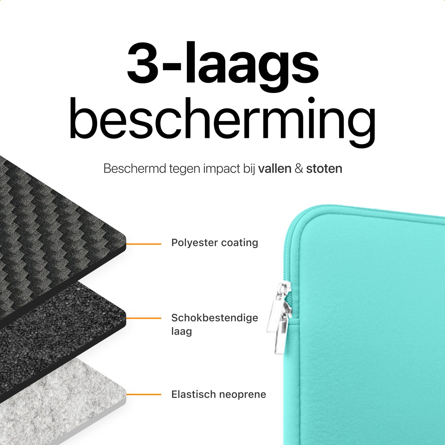 Slieves - Laptophoes - 15.6 inch - Laptop Sleeve - Schok Resistent - met Opbergvak - Neoprene - Blauw