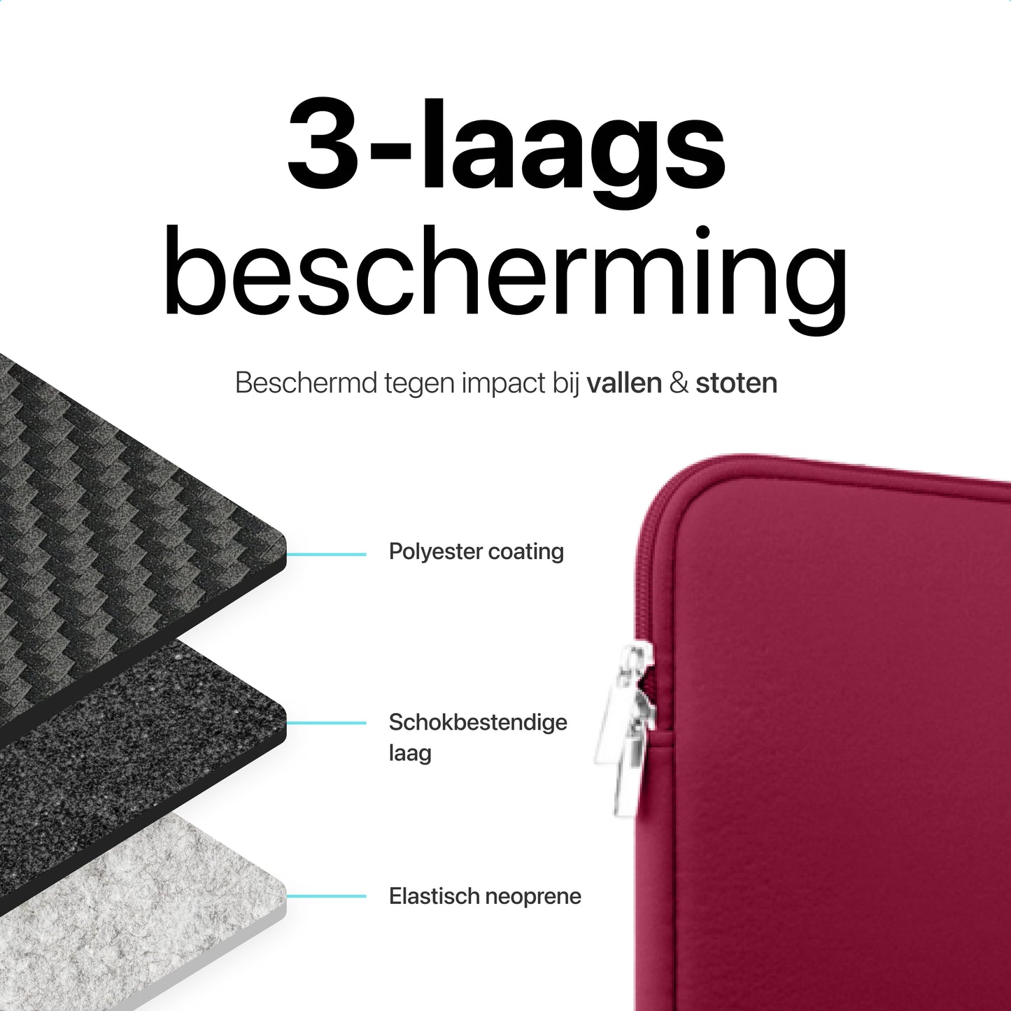 Slieves - Laptophoes - 15.6 inch - Laptop Sleeve - Schok Resistent - met Opbergvak - Neoprene - Bordeaux