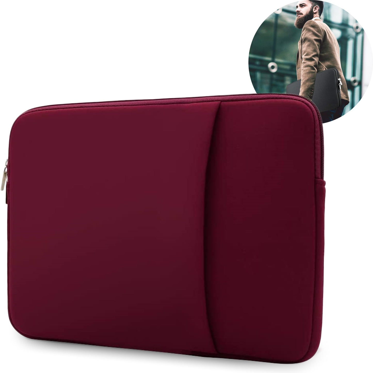 Slieves - Laptophoes - 14 inch - Laptop Sleeve - Schok Resistent - met Opbergvak - Neoprene - Bordeaux