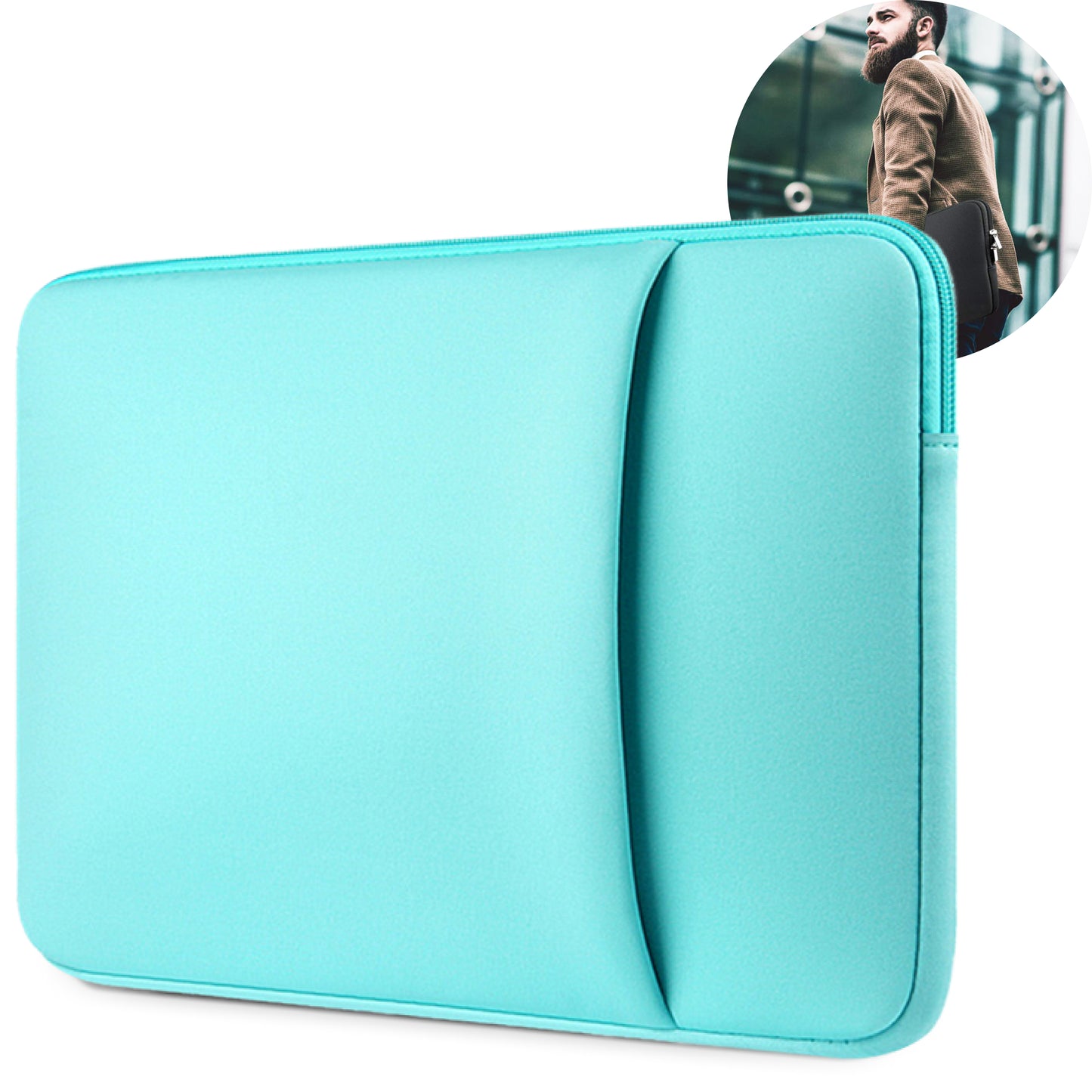 Slieves - Laptophoes - 14 inch - Laptop Sleeve - Schok Resistent - met Opbergvak - Neoprene - Blauw