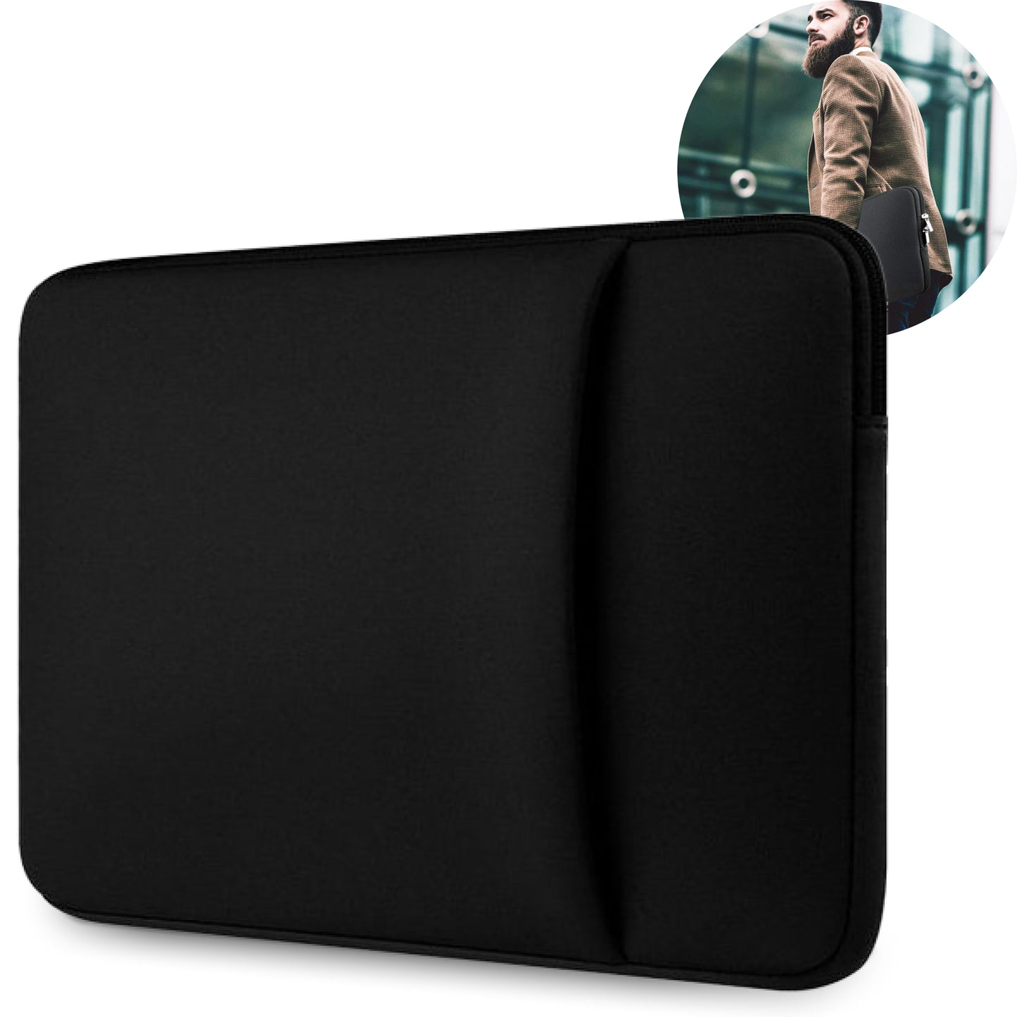 Slieves - Laptophoes - 14 inch - Laptop Sleeve - Schok Resistent - met Opbergvak - Neoprene - Zwart
