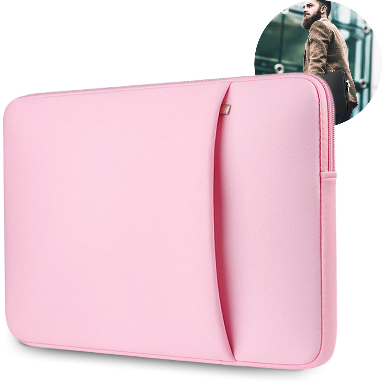 Slieves - Laptophoes - 14 inch - Laptop Sleeve - Schok Resistent - met Opbergvak - Neoprene - Roze