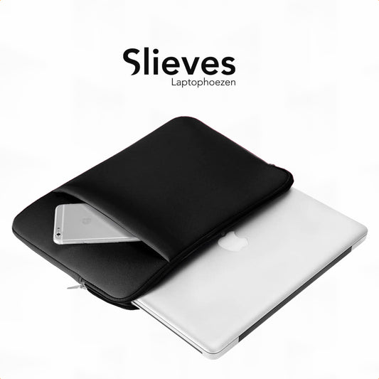 Slieves - Laptophoes - 15.6 inch - Laptop Sleeve - Schok Resistent - met Opbergvak - Neoprene - Zwart